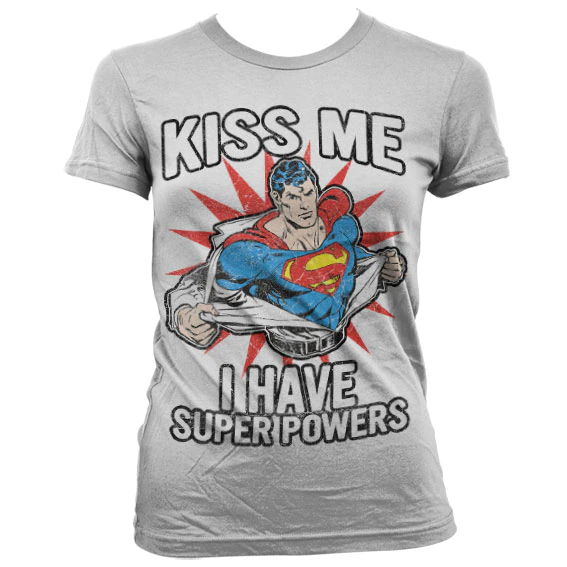 Dámske tričko Superman - Kiss Me - I Have Super Powers (Biele)
