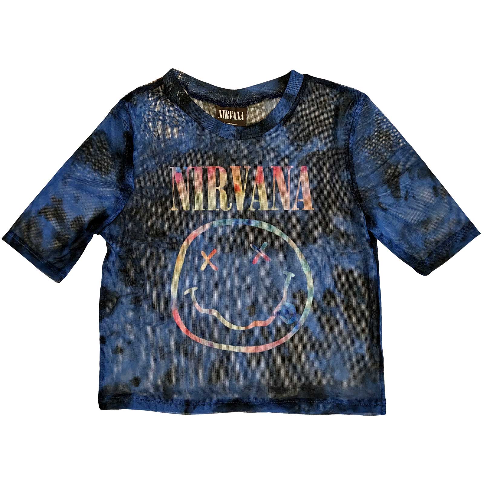 Sieťovaný crop top Nirvana - Pastel Happy Face