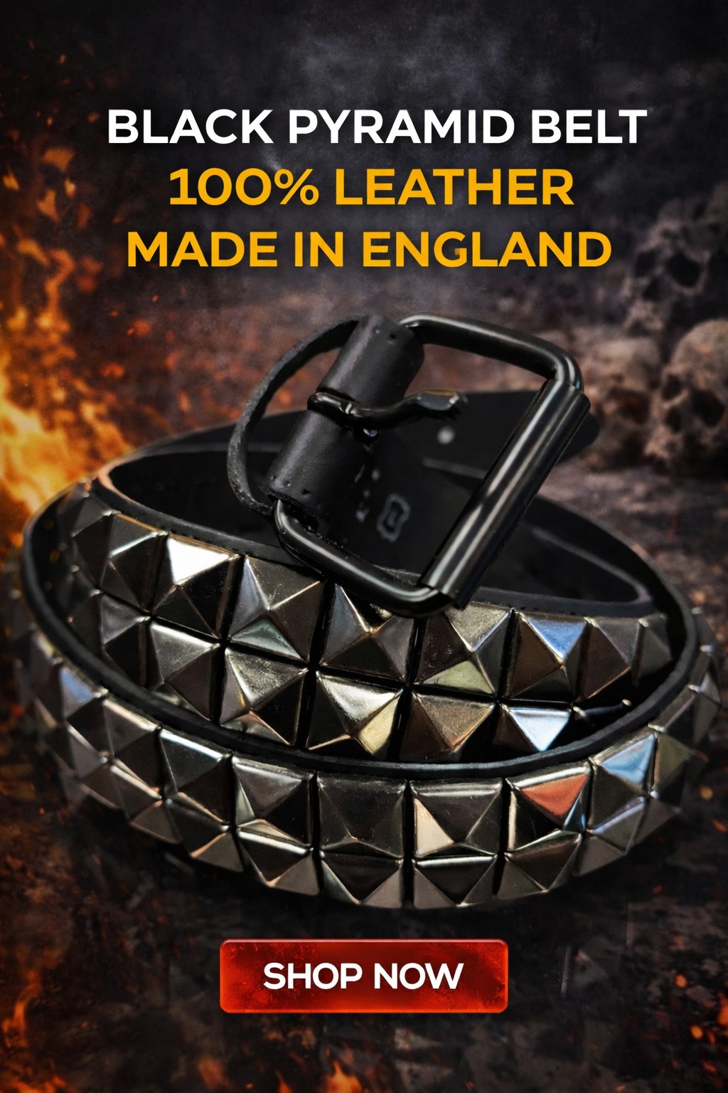 Kožený 2-radový pyramid opasok 38mm, black