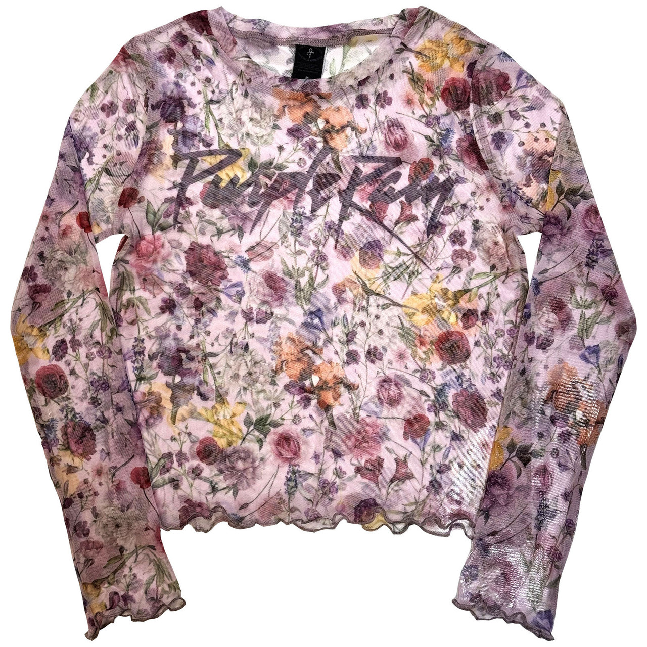 Dámsky Mesh Crop Top Prince – Purple Rain Logo Floral (Pink)