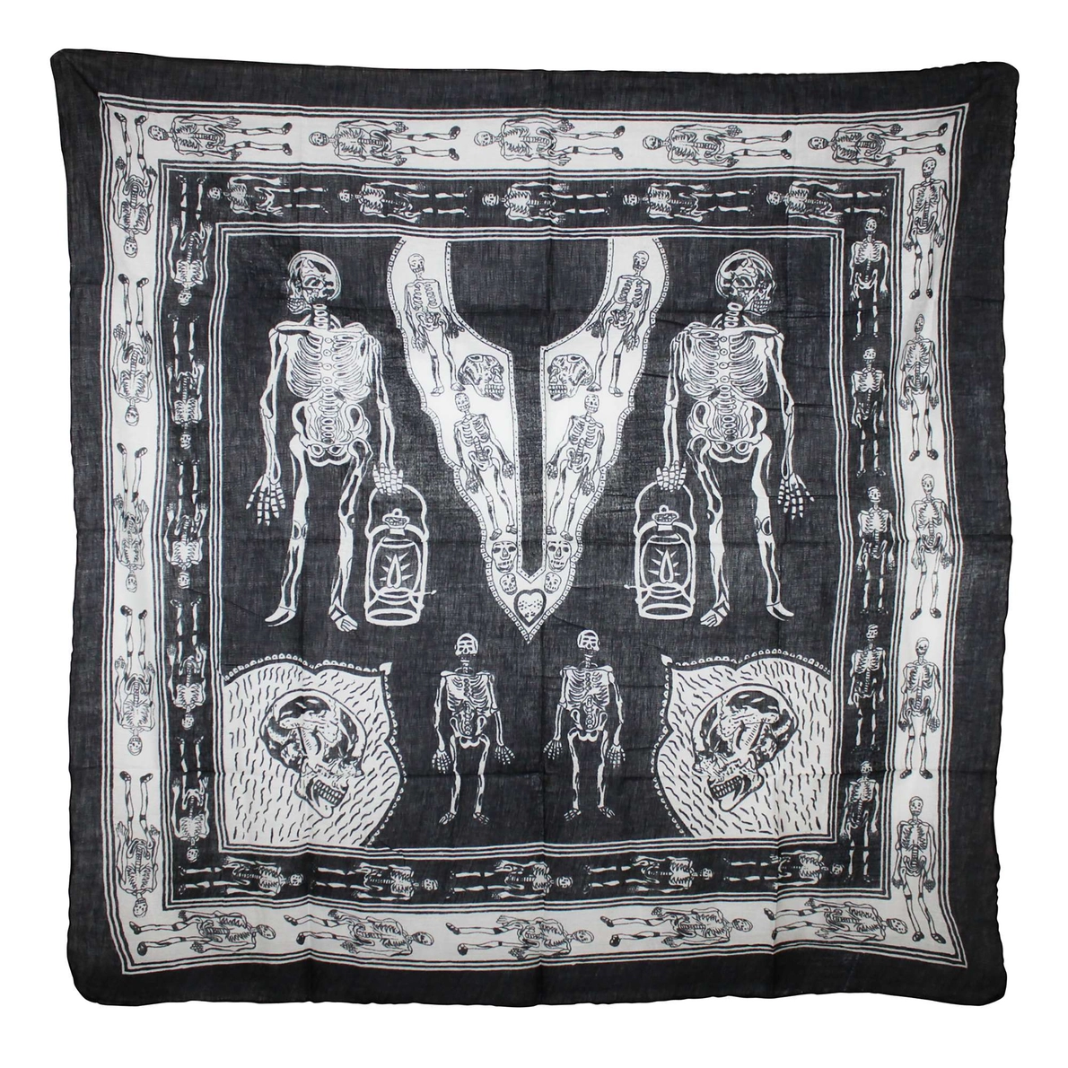 Bavlnená Šatka – Skeleton & Skulls Black White (100 × 100 cm)