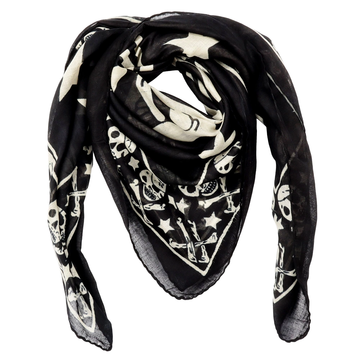 Bavlnená Šatka – Pirate Skulls Stars Black & Beige (100 × 100 cm)