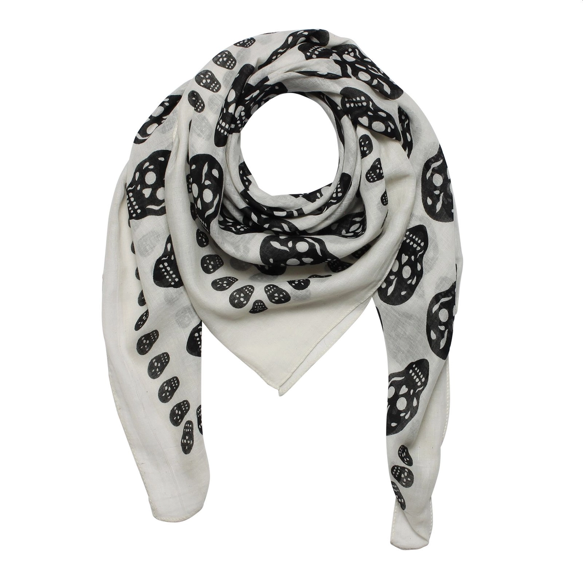Bavlnená Šatka – Skulls 1 White Black (100 × 100 cm)