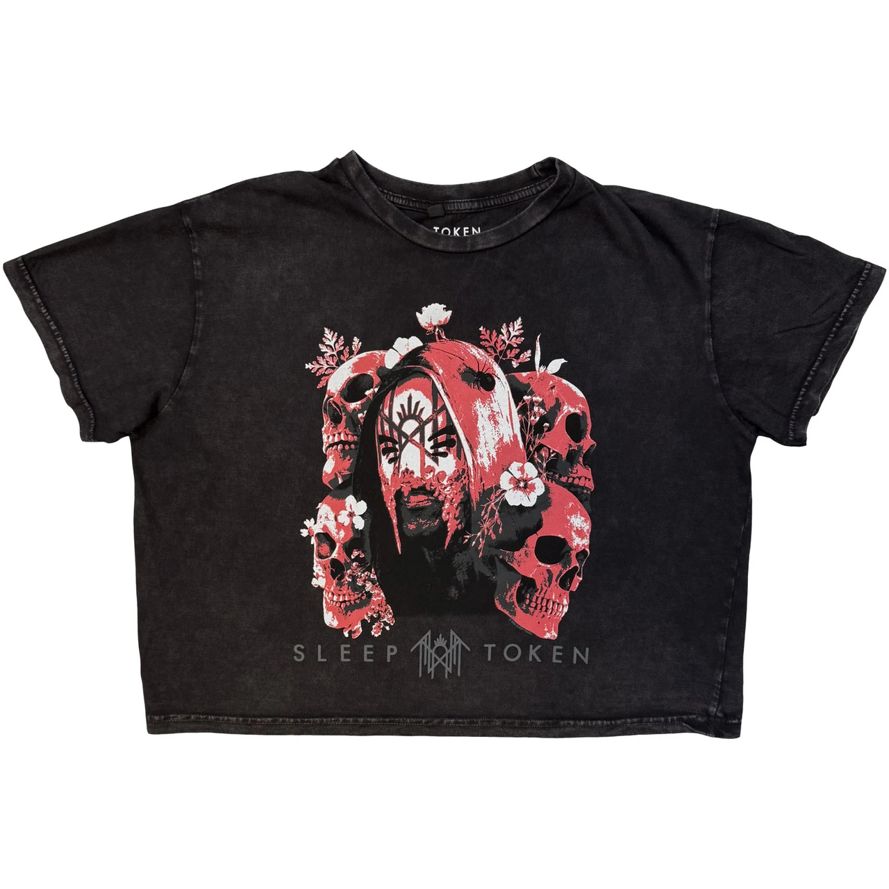 Dámsky Crop Top Sleep Token - Skull & Flowers (Charcoal Grey)