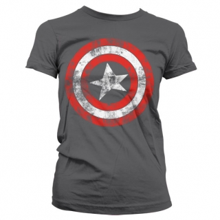 Dámske tričko Marvel Comics - Captain America Distressed Shield (Šedé)