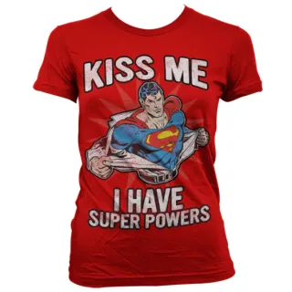 Dámske tričko Superman - Kiss Me - I Have Super Powers (Červené)