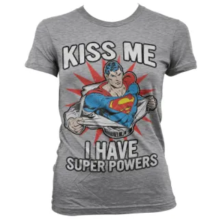 Dámske tričko Superman - Kiss Me - I Have Super Powers (Sivé)