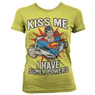 Dámske tričko Superman - Kiss Me - I Have Super Powers (Žlté)