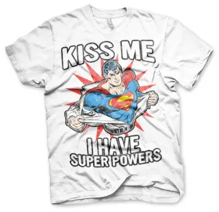 Tričko Superman - Kiss Me I Have Super Powers (Biele)