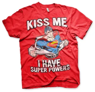 Tričko Superman - Kiss Me I Have Super Powers (Červené)