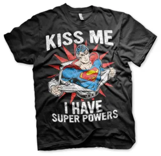 Tričko Superman - Kiss Me I Have Super Powers (Čierne)