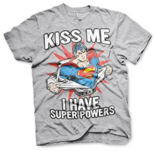Tričko Superman - Kiss Me I Have Super Powers (Sivé)