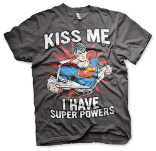 Tričko Superman - Kiss Me I Have Super Powers (Šedé)