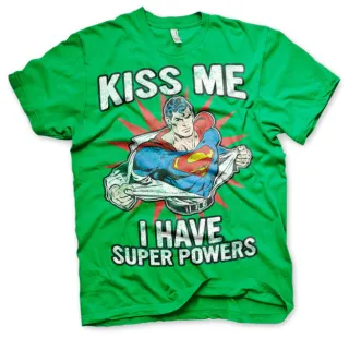 Tričko Superman - Kiss Me I Have Super Powers (Zelené)