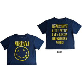 Dámske crop tričko Nirvana - Yellow Smiley Flower Sniffin